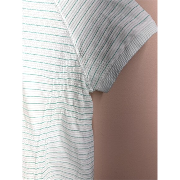 Athleta Fast Track M Top Blue Ruched Short Sleeve Activewear Gripper Hem - Picture 4 of 10